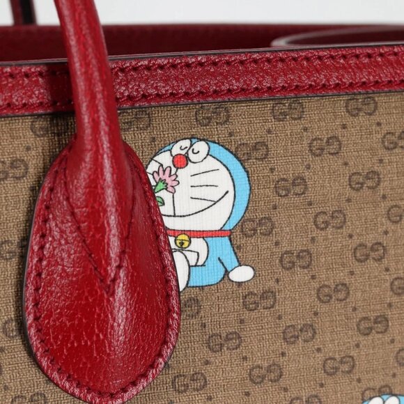GUCCI Micro GG Supreme Doraemon Hand Bag PVC 2way Brown Gold 653952 Auth 131782A - Picture 12 of 16